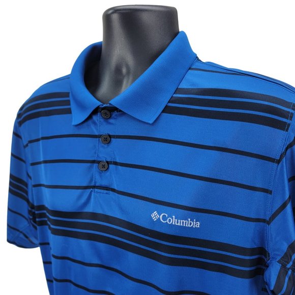 Columbia Polo Shirt Men's Large Blue Black Stripes Omni-Shade Performance Golf - Picture 4 of 7